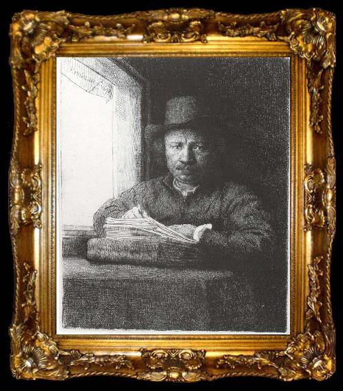 framed  Rembrandt van rijn Self-Portrait Drawing at a window, ta009-2