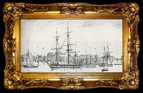 framed  unknow artist Vessel Beaglemed Which Darwin giorde its important travel to Sydamerika, ta009-2