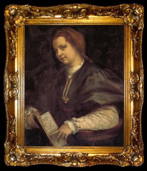 framed  Andrea del Sarto Portrait of girl holding the book, ta009-2