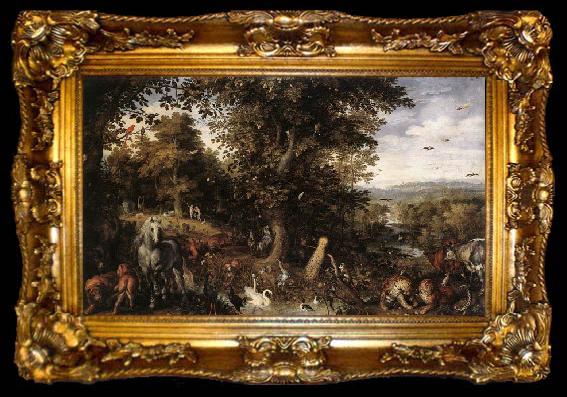 framed  BRUEGHEL, Jan the Elder Garden of Eden 1612 Oil on copper, ta009-2