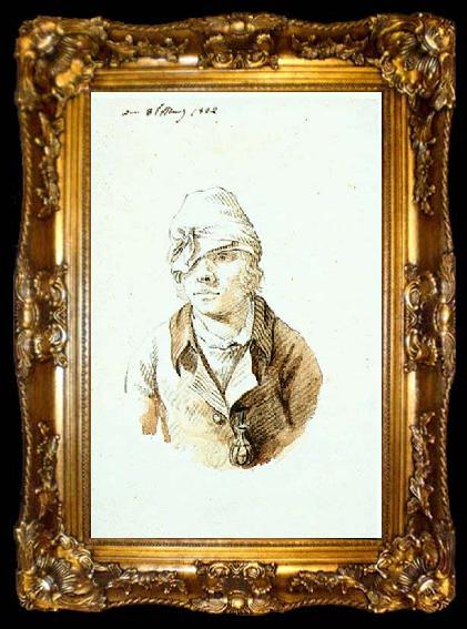 framed  Christian Friedrich Gille Self-Portrait with Cap and Sighting Eye-Shield, ta009-2