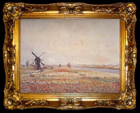 framed  Claude Monet Field of Flowers and Windmills Near Leiden, ta009-2