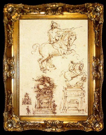 framed  Leonardo  Da Vinci Study for the Trivulzio Equestrian Monument, ta009-2