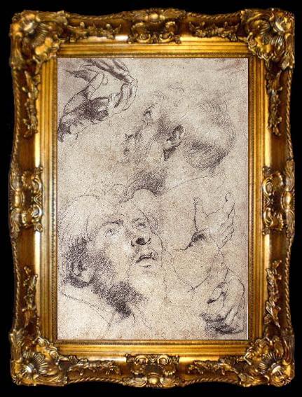framed  Peter Paul Rubens Four hand and two man-s head portrait, ta009-2