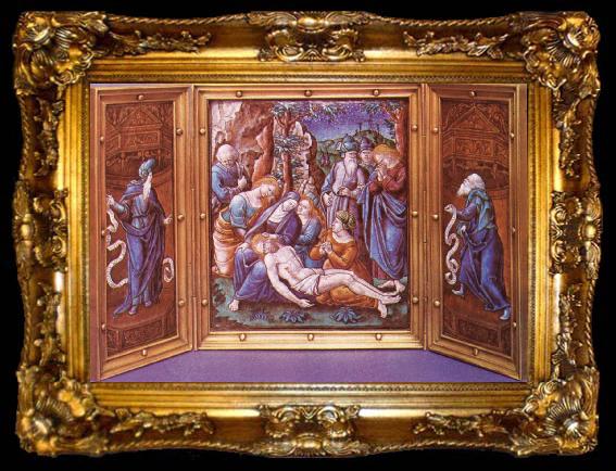 framed  unknow artist Limoges enamel triptych, ta009-2