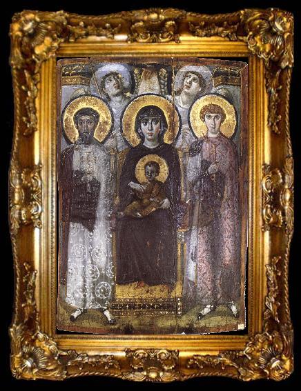 framed  unknow artist The throne Virgin Mary with the child between ST Teodor and ST Goran,, ta009-2
