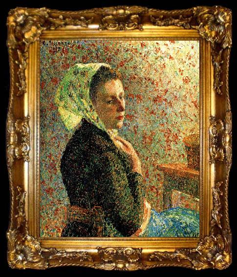 framed  Camille Pissarro Department of green headscarf woman, ta009-2