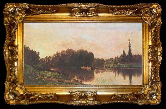 framed  Charles-Francois Daubigny Typical painting of Seine and Oise, ta009-2