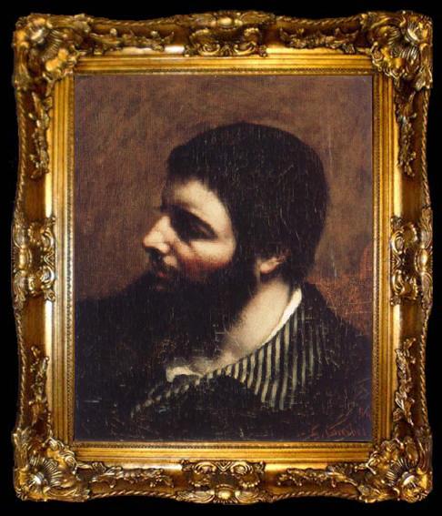 framed  Gustave Courbet Self-Portrait with Striped Collar, ta009-2