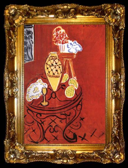 framed  Henri Matisse Still life in front of a red background, ta009-2
