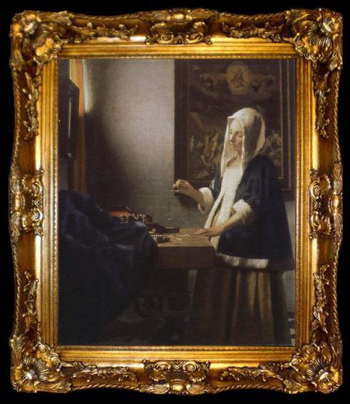 framed  Jan Vermeer woman holding a balance, ta009-2