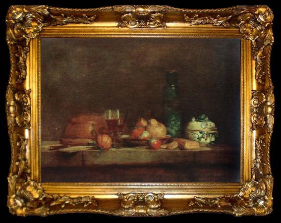 framed  Jean Baptiste Simeon Chardin still life with bottle of olives, ta009-2