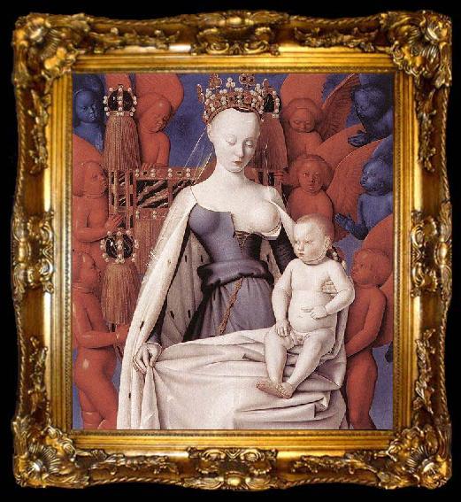 framed  Jean Fouquet right wing of Melun diptychVirgin and Child Surrounded by Angels Showing Charles VII mistress Agnes Sorel, ta009-2