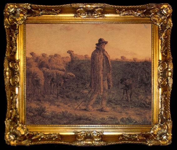framed  Jean Francois Millet Detail of Shepherden with his sheep, ta009-2
