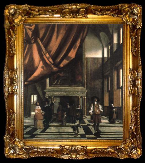 framed  Pieter de Hooch interior of the burgomasters council chamber, ta009-2