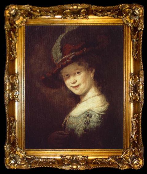 framed  Rembrandt van rijn portratt av den unga saskia, ta009-2