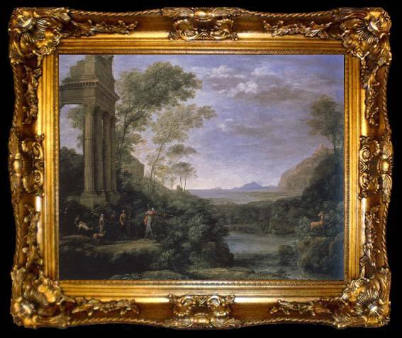framed  claude lorraine landscape with ascanius shooting the stag of sylvia, ta009-2