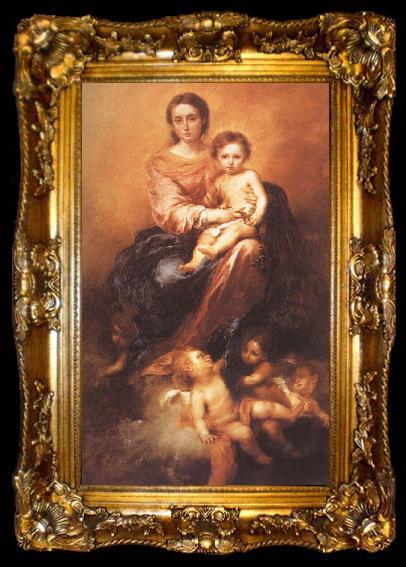 framed  Bartolome Esteban Murillo Beaded rosary of Our Lady holding the child, ta009-2