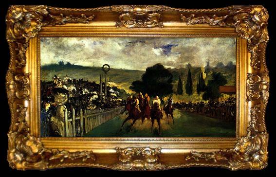 framed  Edouard Manet Racing at Longchamp,, ta009-2