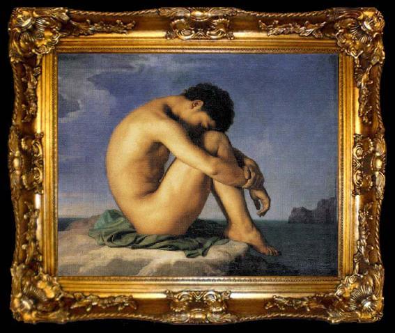 framed  Hippolyte Flandrin Young Man by the Sea, ta009-2