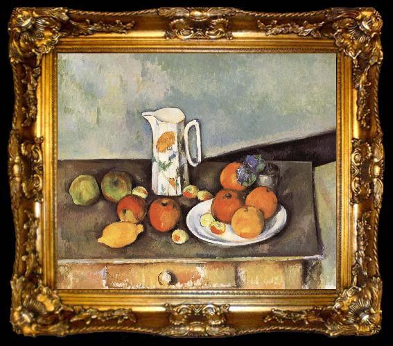 framed  Paul Cezanne table of milk and fruit, ta009-2