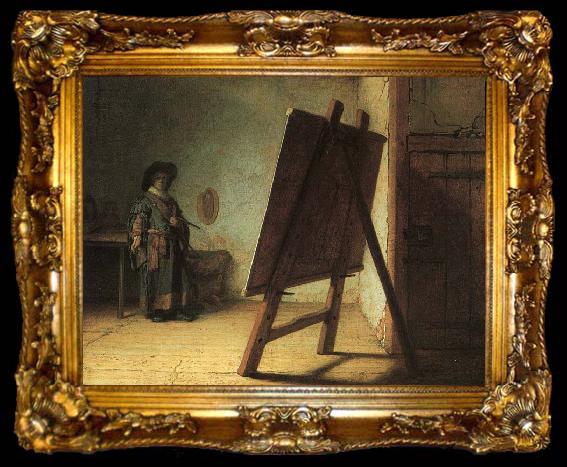 framed  REMBRANDT Harmenszoon van Rijn Artist in his studio, ta009-2