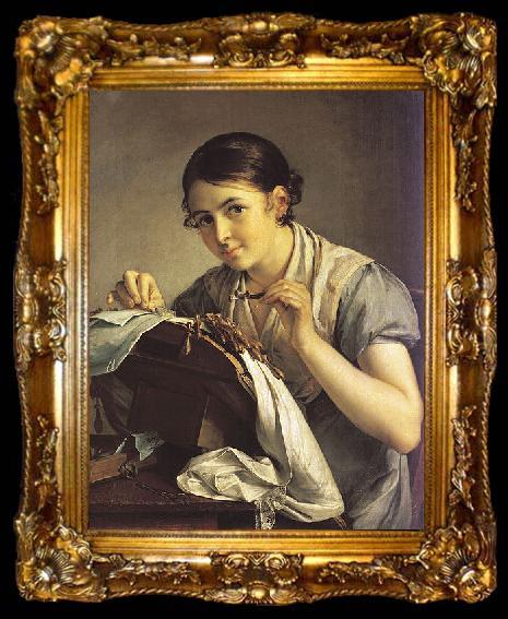framed  Vasily Tropinin The Lace Maker,, ta009-2