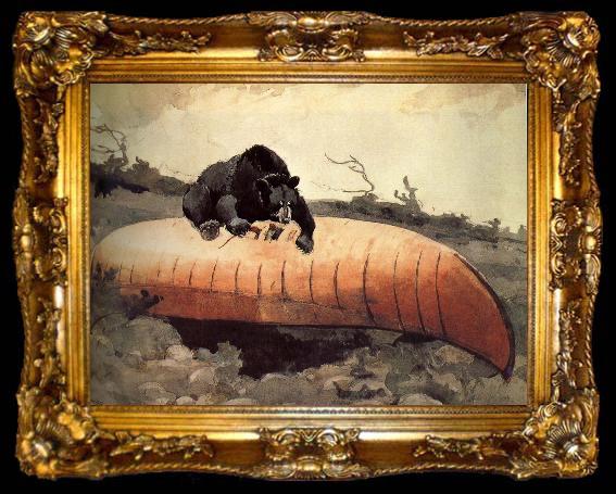 framed  Winslow Homer Black Bear and Canoe, ta009-2