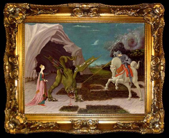 framed  paolo uccello A gothicizing tendency of Uccello art is nowhere more apparent than in Saint George and the Dragon, ta009-2