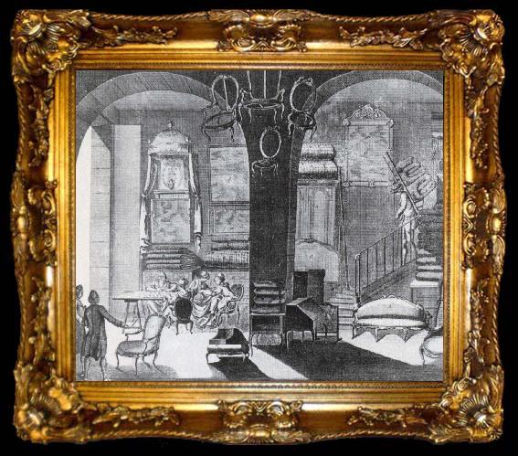 framed  unknow artist en interior fran en fransk mobelaffar med lgxvaror for kra sen publik stadd vid god kassa, ta009-2