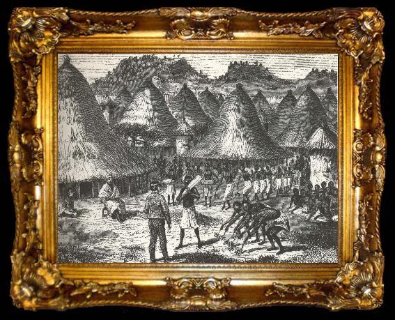 framed  william r clark livingstone halsas av hovdingen i en avlagsen djungelby, ta009-2