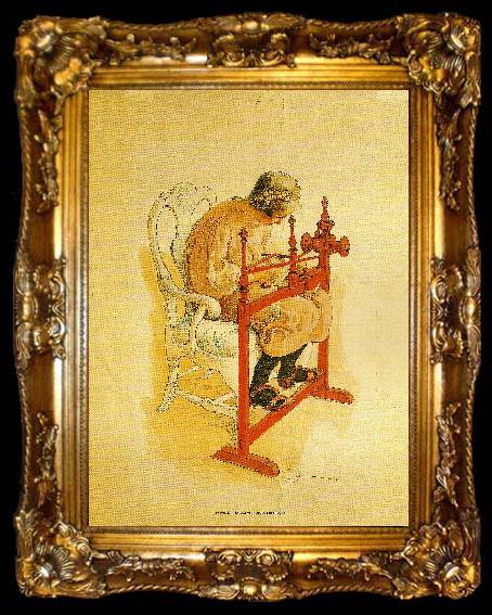 framed  Carl Larsson flicka som vafver roda guldband, ta009-2