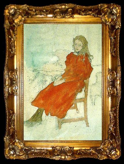 framed  Carl Larsson flicka i rod klanning, ta009-2