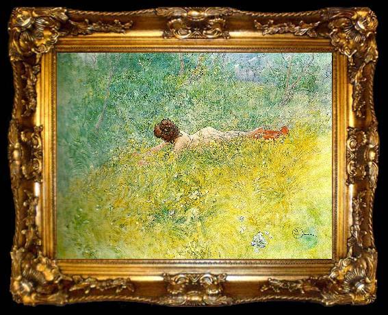 framed  Carl Larsson i grongraset-modellen tager solbad, ta009-2