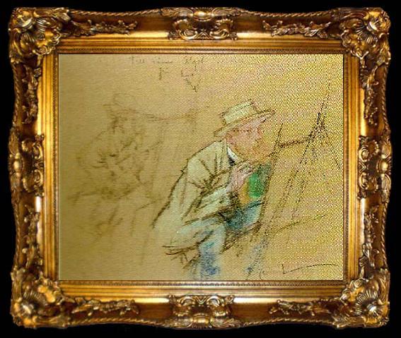 framed  Carl Larsson sjalvportratt vid staffli, ta009-2