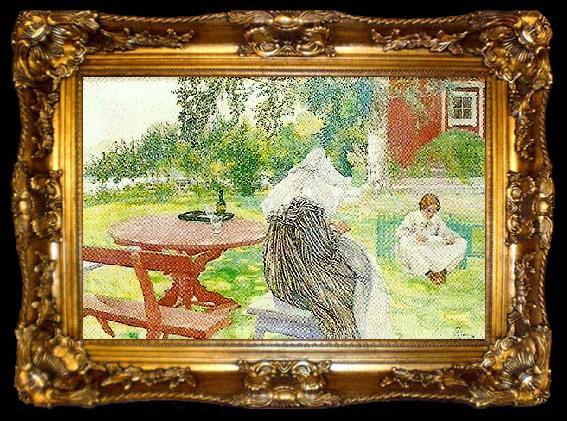 framed  Carl Larsson sommardag karin och brita i tradgarden-sommartid, ta009-2