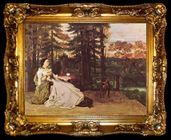 framed  Courbet, Gustave Dame auf der Terrasse (Le dame de Francfort), ta009-2