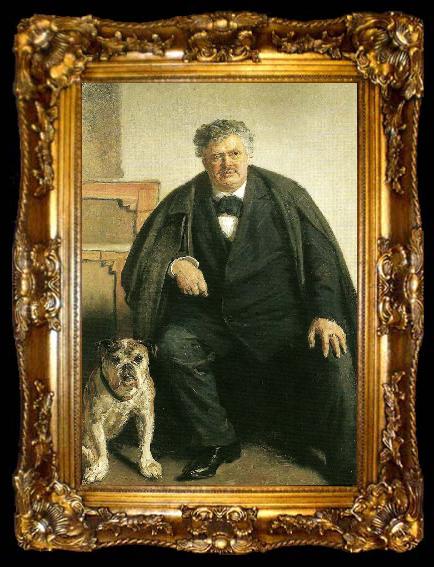 framed  Michael Ancher carl locher med sin hund tiger, ta009-2