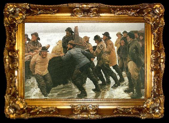 framed  Michael Ancher fiskere trekker vod ved skagen, ta009-2