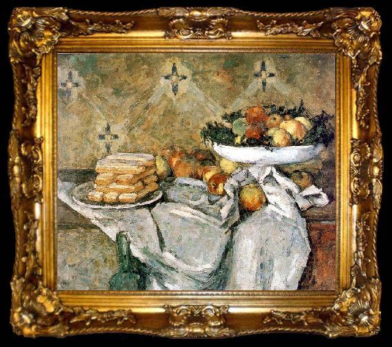 framed  Paul Cezanne Plate with fruits and sponger fingers, ta009-2