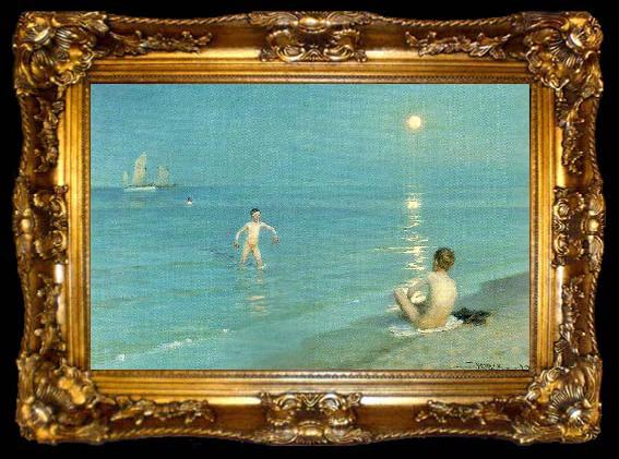 framed  Peter Severin Kroyer badende drenge en sommeraften ved skagen strand, ta009-2