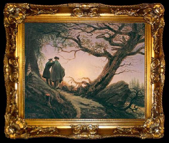 framed  Caspar David Friedrich Zwei Manner in Betrachtung des Mondes, ta009-2