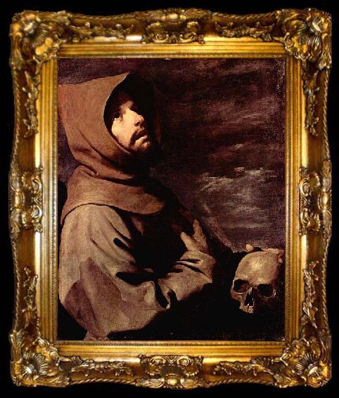 framed  Francisco de Zurbaran Meditierender Hl. Franziskus mit Totenschadel, ta009-2