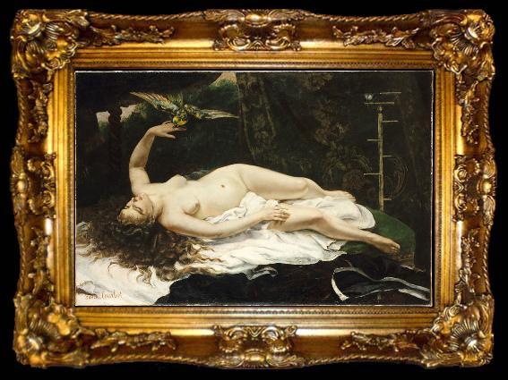 framed  Gustave Courbet Woman with a Parrot, ta009-2