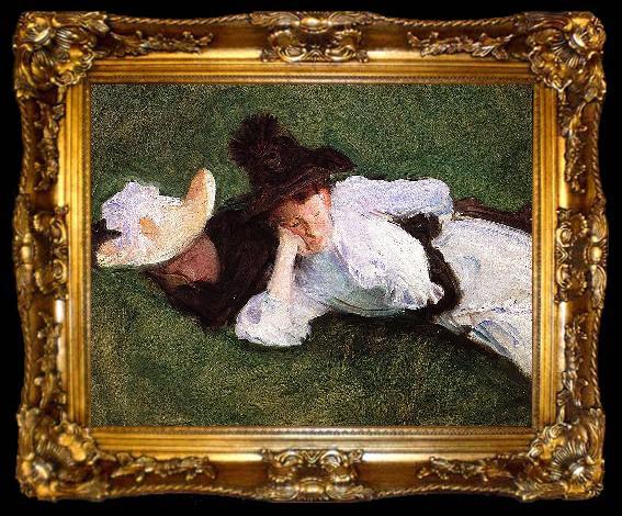 framed  John Singer Sargent Two Girls Lying on the Grass, ta009-2