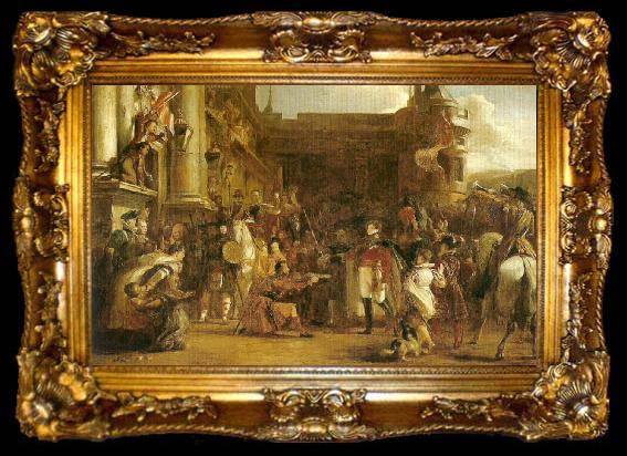 framed  Sir David Wilkie the entrance of george iv at holyrood house, ta009-2