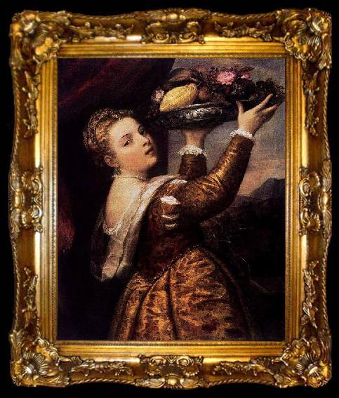 framed  Titian Girl with a Platter of Fruit, ta009-2