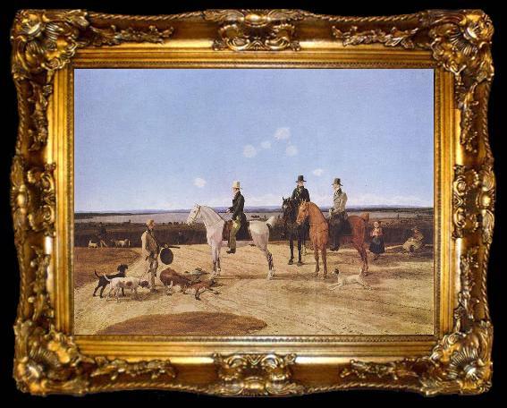 framed  Wilhelm von Kobell Jager zu Pferd in oberbayerischer Landschaft, ta009-2