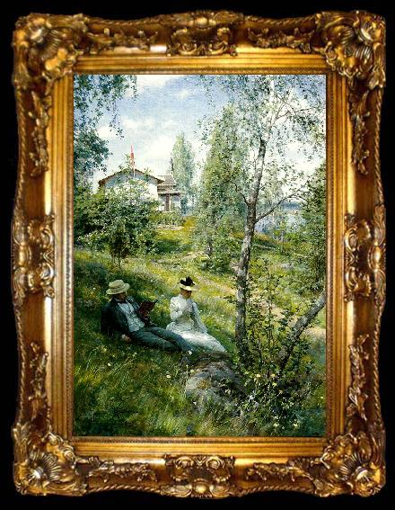framed  johan krouthen portratt av julius julin och anna krouthen vid bjorkbacken i sommen, ta009-2