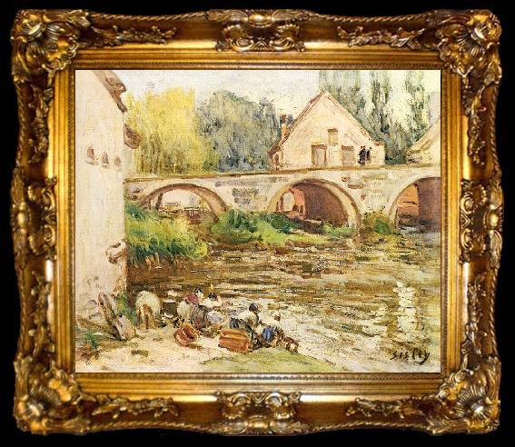 framed  Alfred Sisley Die Wascherinnen von Moret, ta009-2
